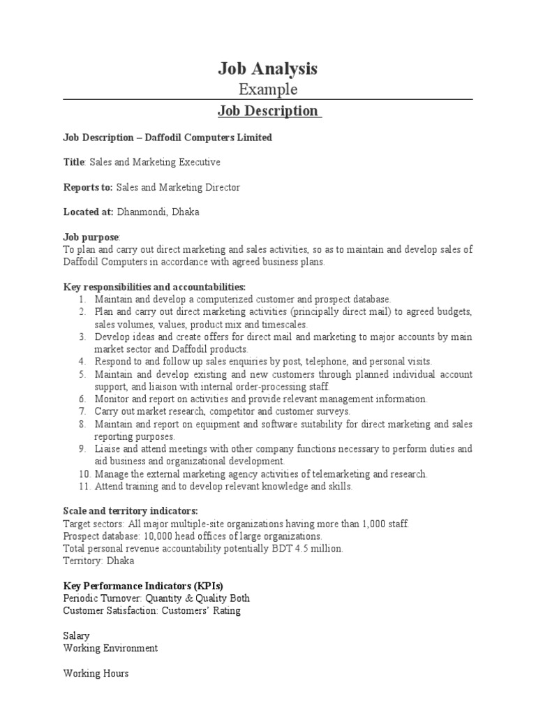 Job AnalysisExample PDF Direct Marketing Sales