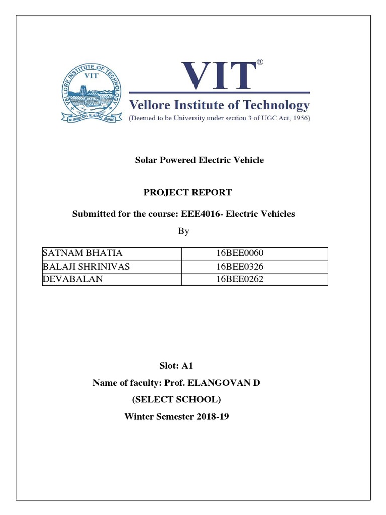 Solar Powered Electric Vehicle Project Report | PDF | Direct Current ...