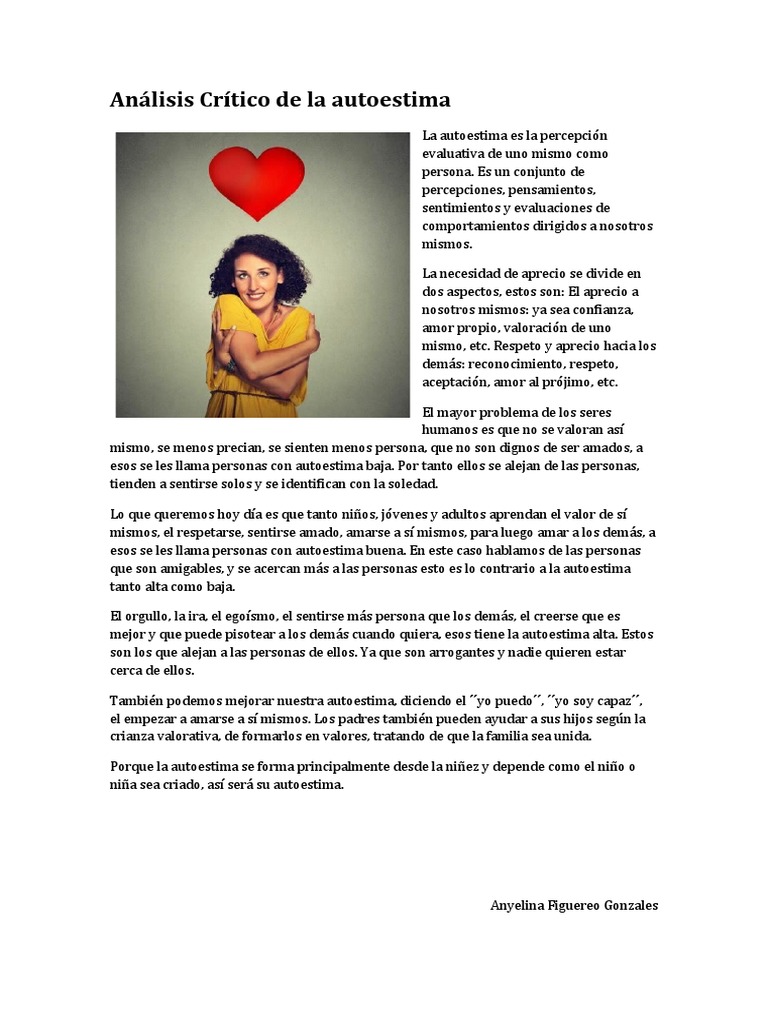 Análisis de la Autoestima y su Valor | PDF | Autoestima | Conceptos ...