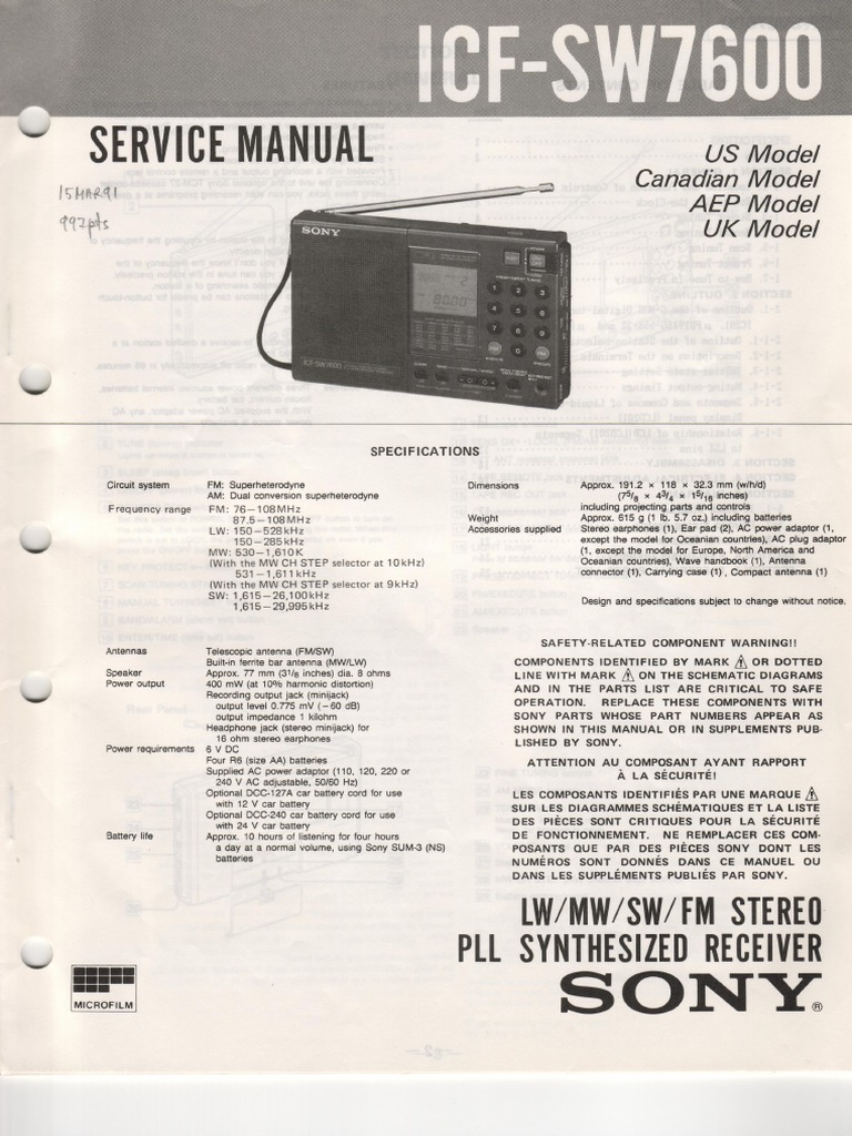 Sony IcfSw7600 Receiver SM PDF