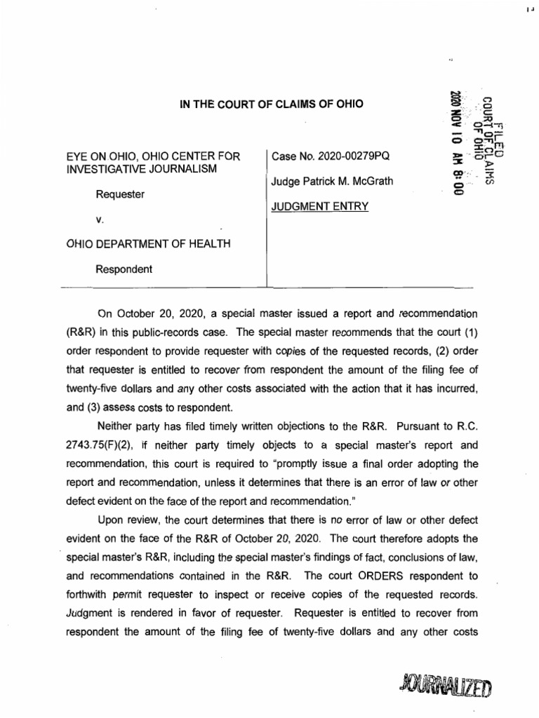 Ohio Court Orders Health Dept. to Release Records | PDF | Judgment (Law ...