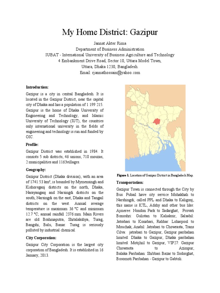 My Home District Gazipur Figure 1. Location of Gazipur District in