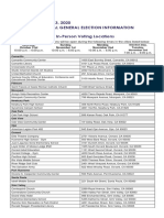 NOVEMBER 3, 2020 Presidential General Election Information In-Person Voting Locations