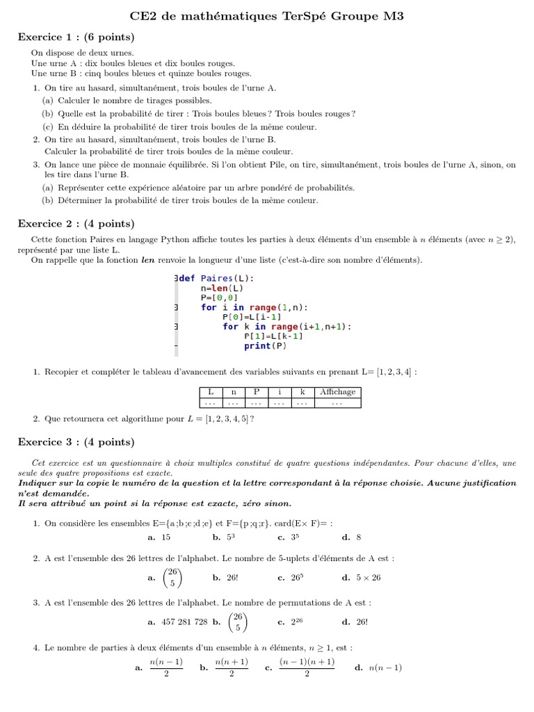 Exercice Probabilité 3ème Brevet Pdf Corrigé Denombrement | PDF | Probabilité | Théorie des probabilités