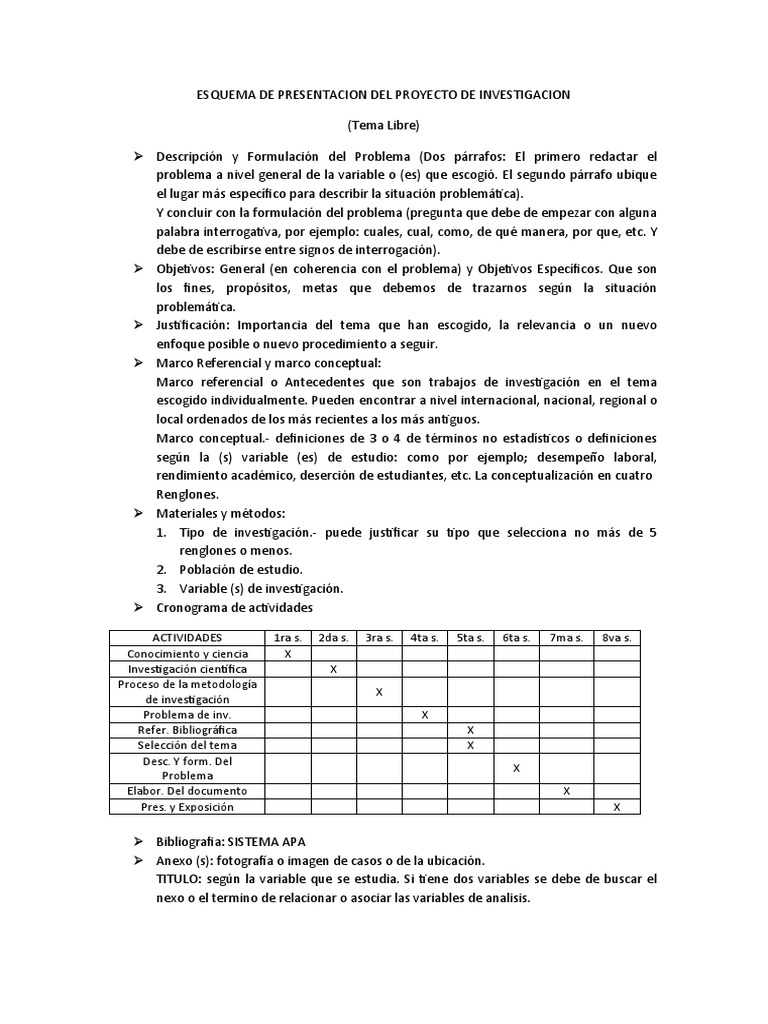 Esquema para Proyecto de Investigación | PDF | Método científico ...