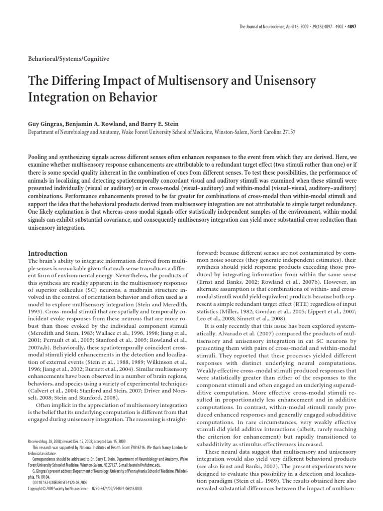 The Differing Impact of Multisensory and Unisensory Integration On ...