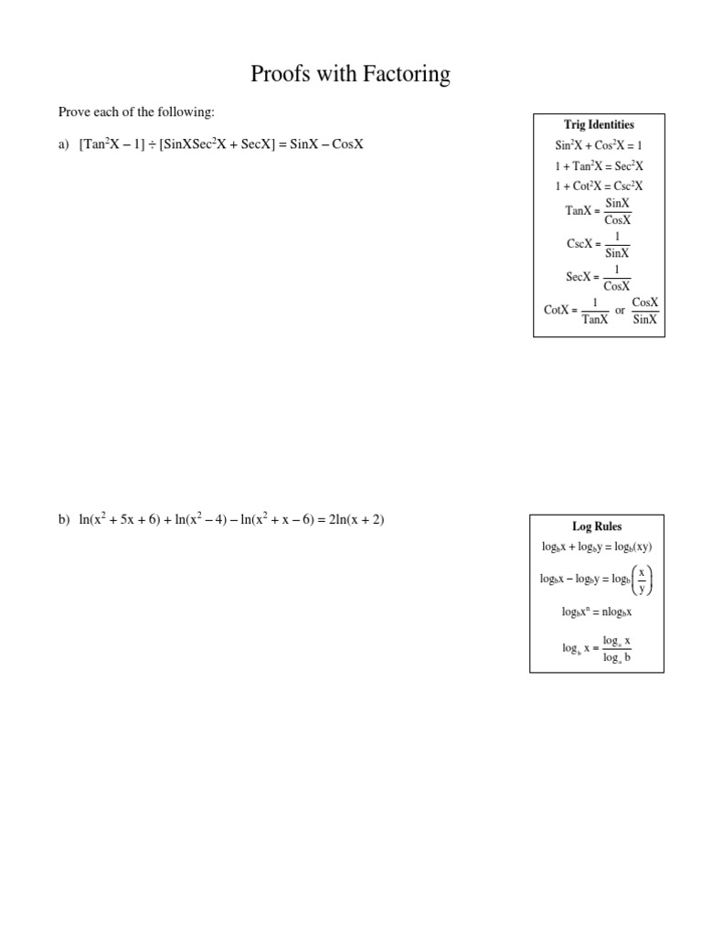 Factoring Proofs and Logarithm Rules | PDF | Trigonometry ...