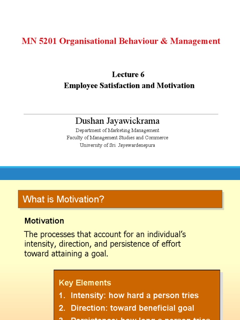 Lecture 6 - Employee Satisfaction and Motivation | PDF | Goal Setting ...