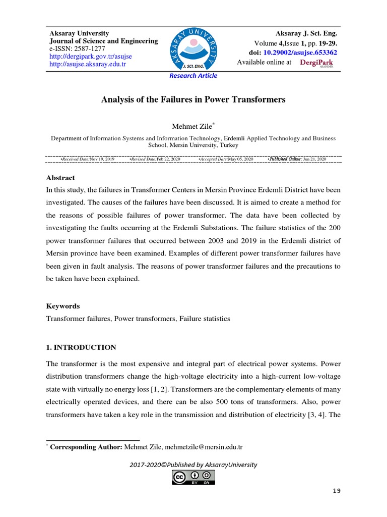 Analysis of The Failures in Power Transformers: e-ISSN: 2587-1277 ...