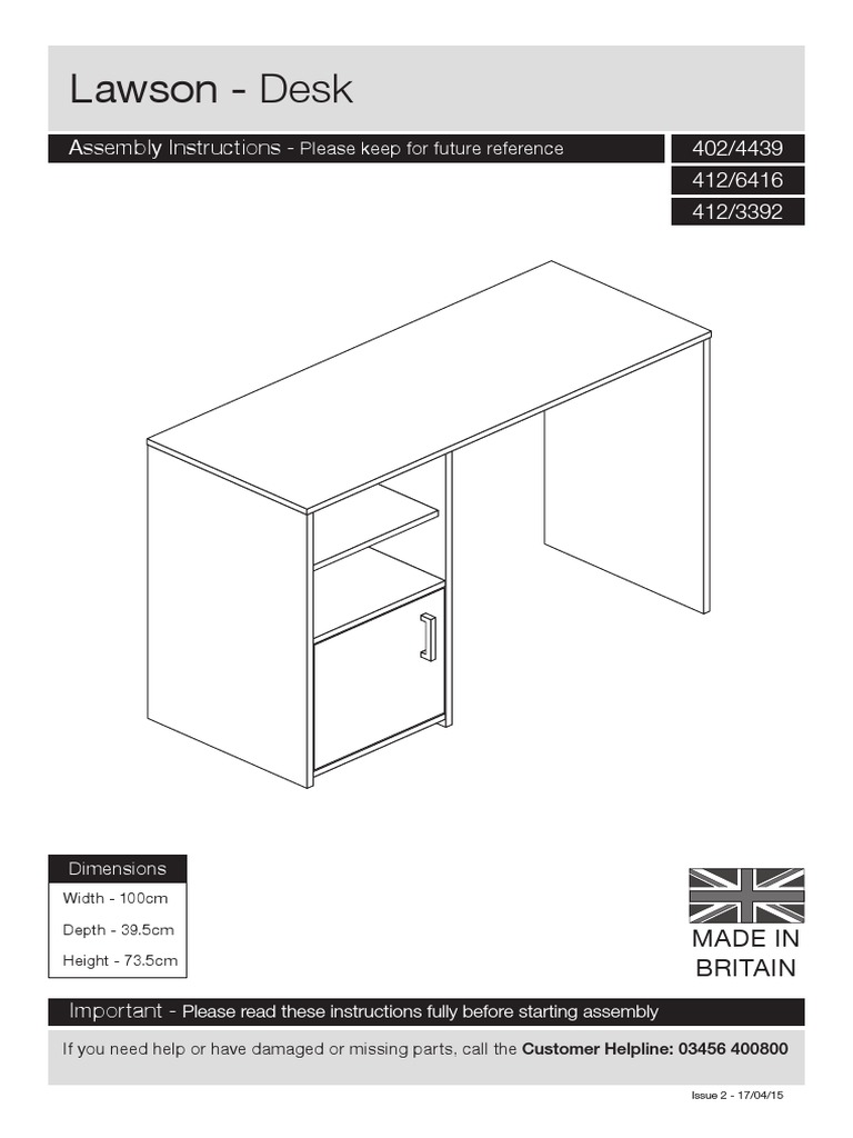 Lawson Desk Assembly Instructions 402/4439 412/3392 412/6416