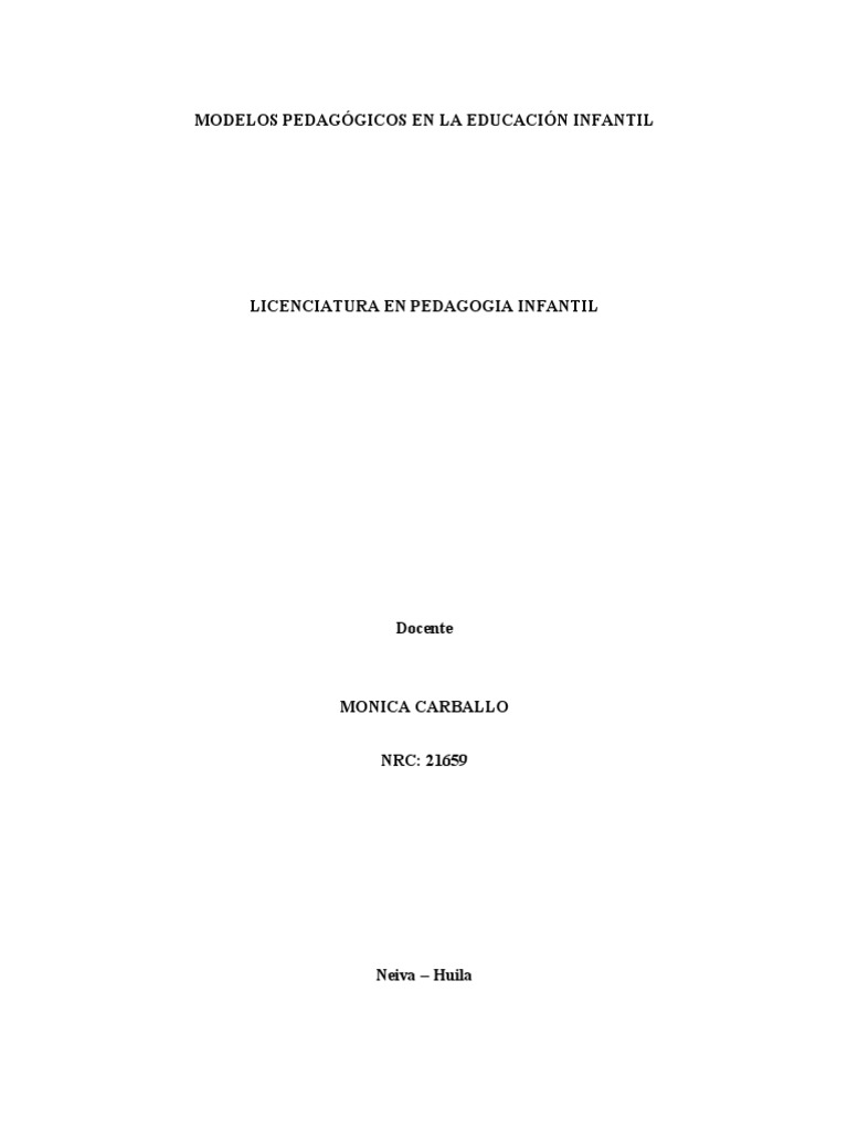 Modelos Pedagógicos en La Educación Infantil | PDF | Plan de estudios ...