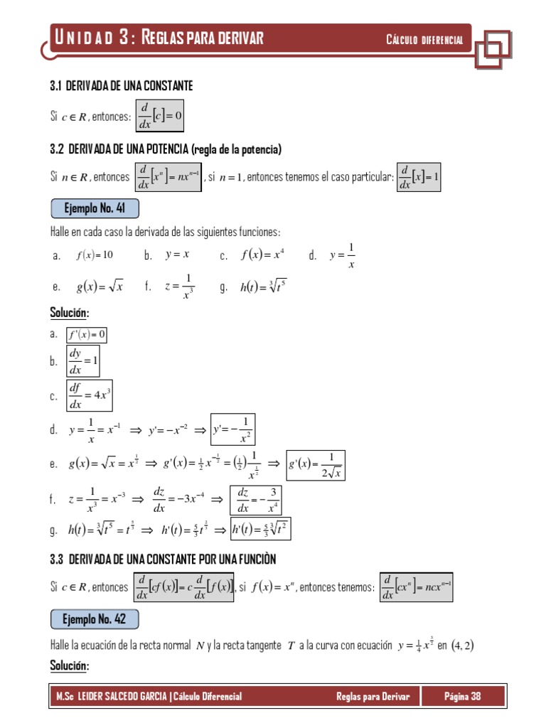Derivar Cocientes – Reglas de Derivación: Potencias, Producto y ...