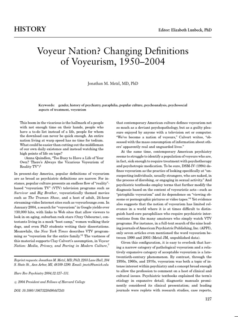 Nn Beach Girls Voyeur - Voyeur Nation? Changing Definitions of Voyeurism, 1950â€“2004 | Psychiatry |  Diagnostic And Statistical Manual Of Mental Disorders
