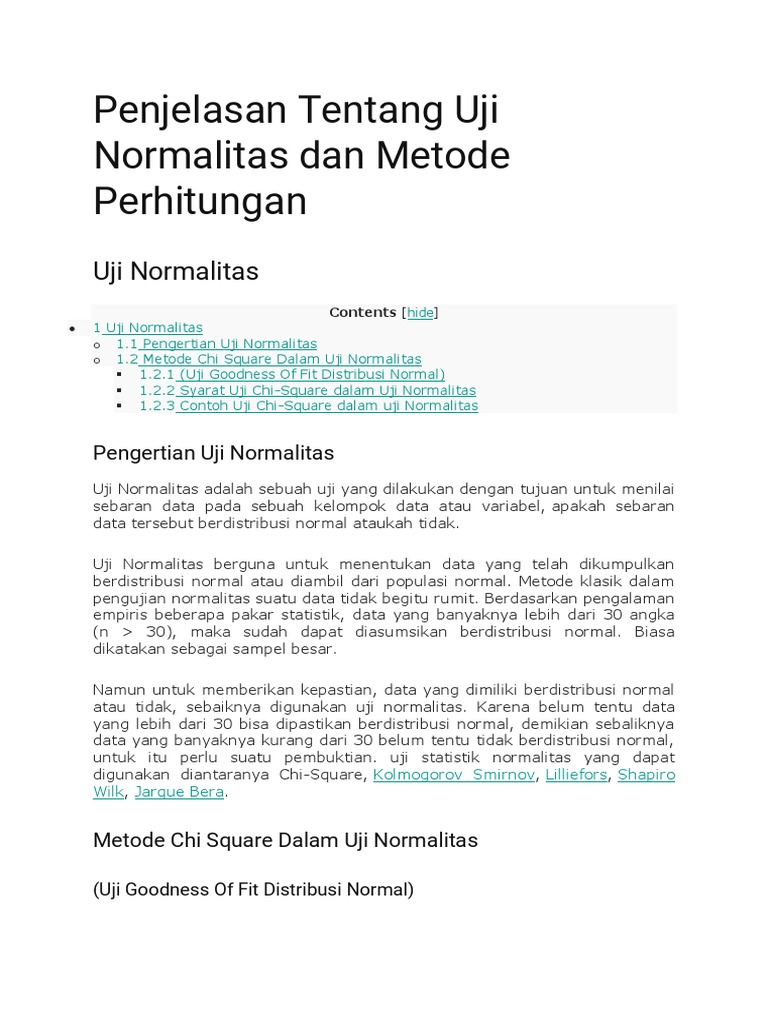 Penjelasan Tentang Uji Normalitas Dan Metode Perhitungan PDF | PDF ...
