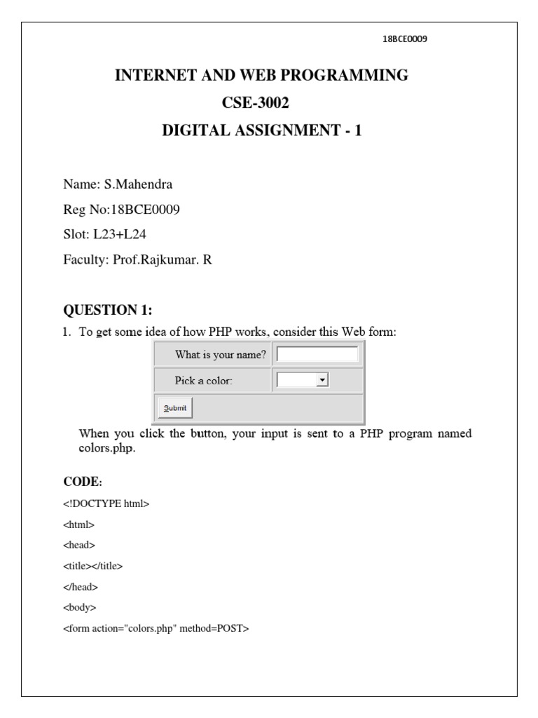 HTML & PHP Form Processing Guide | PDF | Php | Color