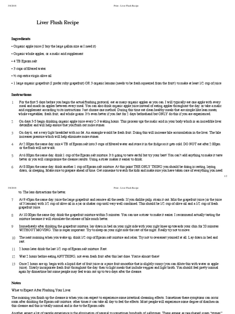 Print Liver Flush Recipe PDF Juice Diet & Nutrition