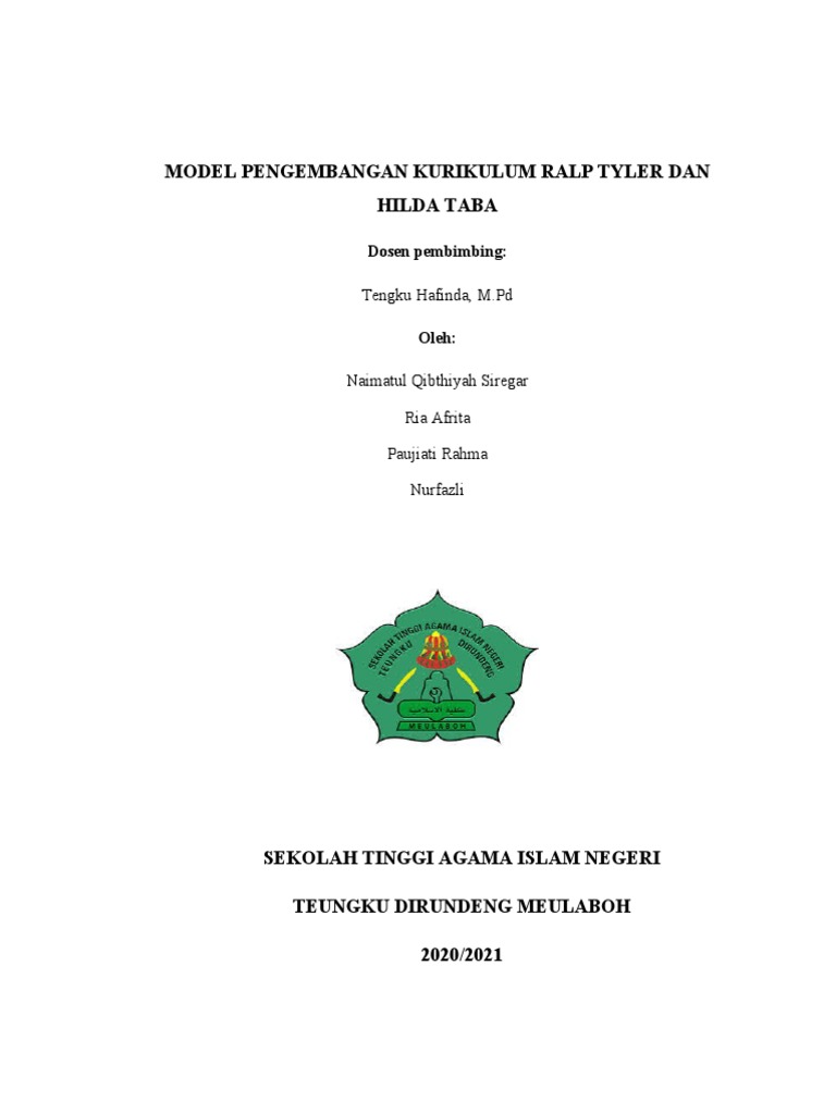 Model Pengembangan Kurikulum Ralp Tyler Dan Hilda Taba | PDF | Karier ...