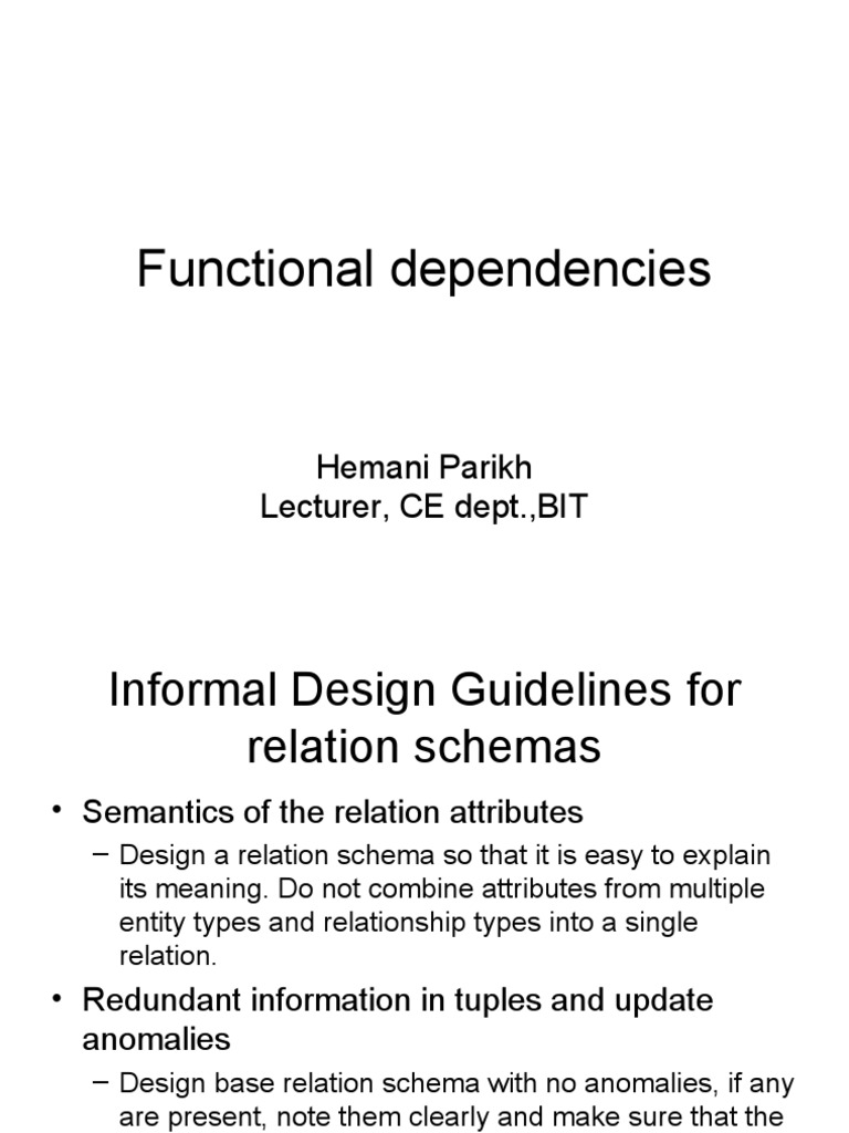 Functional Dependencies and Design Guidelines | PDF | Mathematical ...