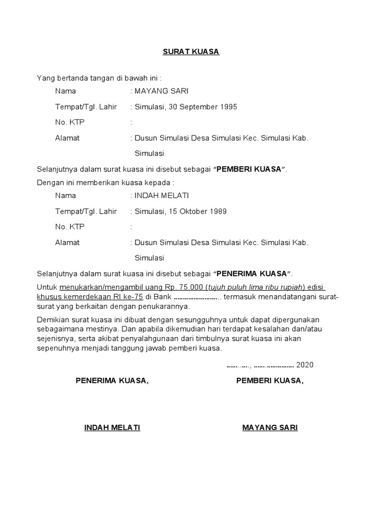 Format Administrasi Desa Blogspot Surat Kuasa Penukaran Uang 75 Ribu