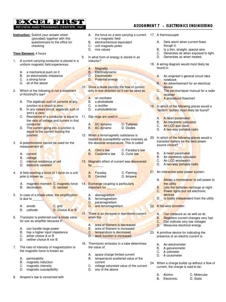 Electronics Engineering Quiz | PDF | Amplifier | Transformer