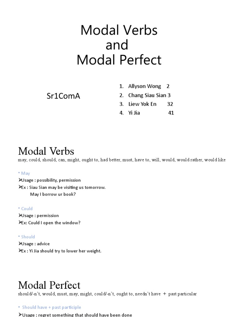 Modal Verbs and Modal Perfect: Sr1Coma | PDF