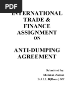 International Trade & Finance Assignment Anti-Dumping Agreement