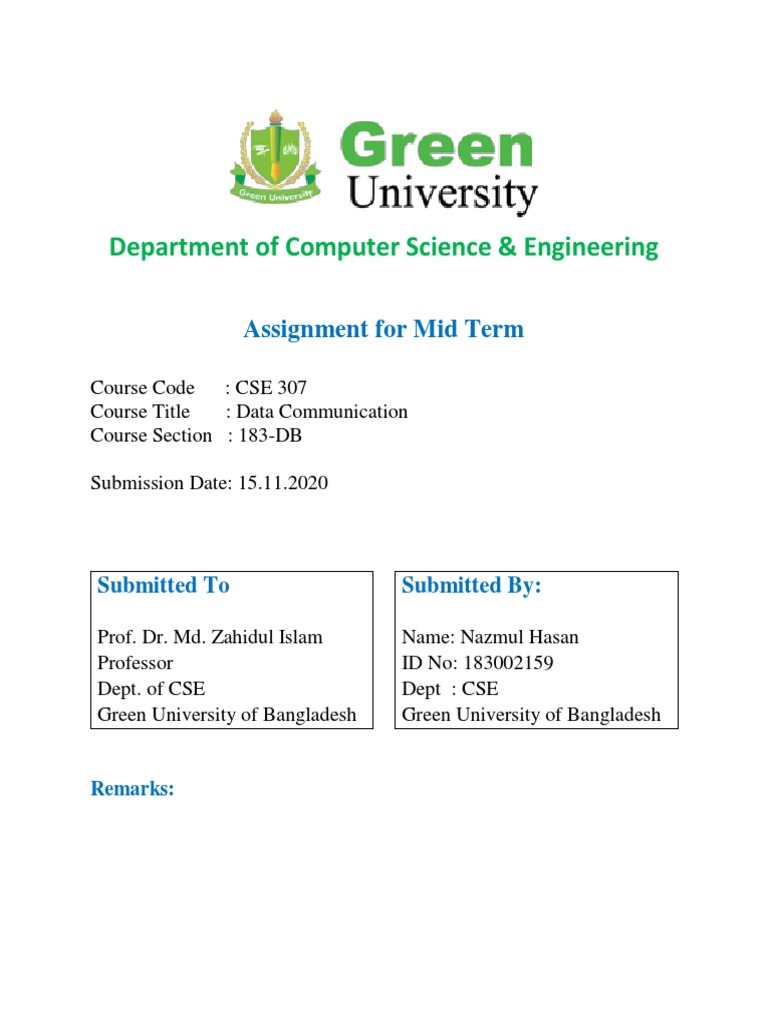 CSE 307 Data Communication Midterm Assignment | PDF | Science ...