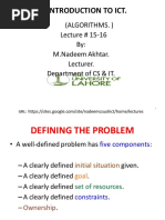 Introduction To Ict.: (Algorithms.) Lecture # 15-16 By: M.Nadeem Akhtar. Lecturer. Department of CS & IT