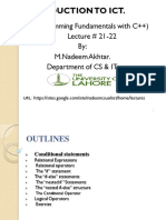 II&CT Lecture 21 - 22 Programming Fundamentals in C++ (Conditinal Statements)