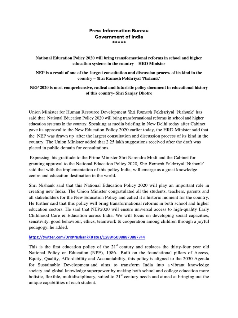 NEP 2020: Transforming Indian Education | PDF | Behavior Modification ...