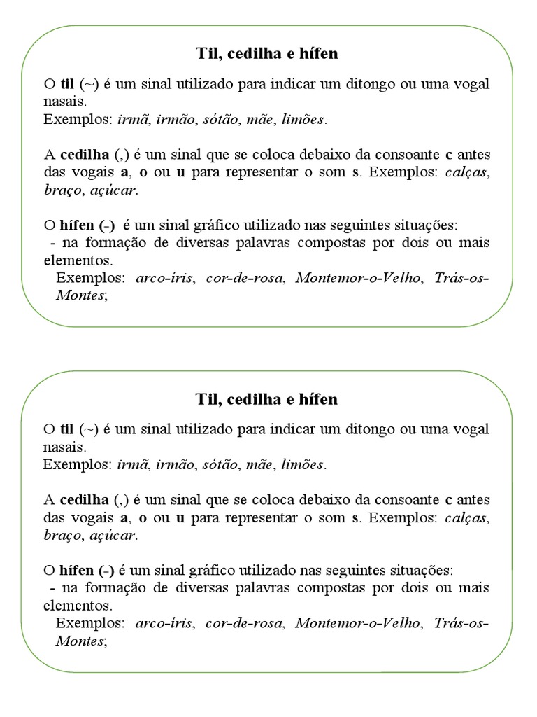 Uso de Til, Cedilha e Hífen | PDF | Artes Linguísticas e Disciplina ...