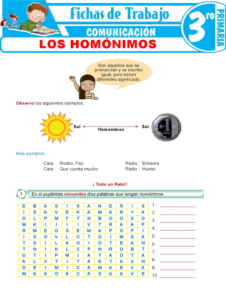 Ejercicios de Homónimos para Niños | PDF
