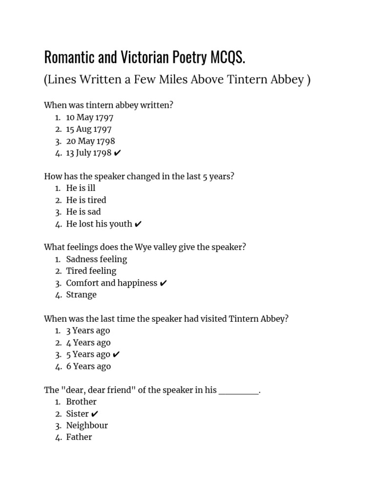 Romantic and Victorian Poetry MCQS PDF PDF Poetry