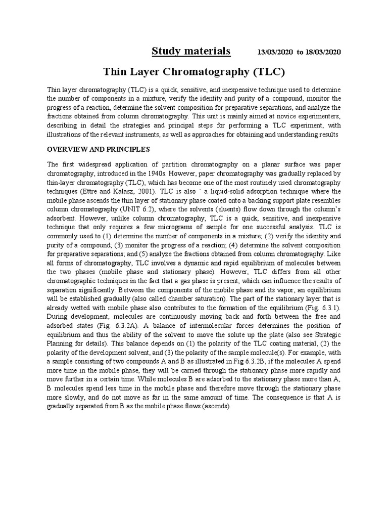Thin Layer Chromatography (TLC) PDF PDF Thin Layer Chromatography