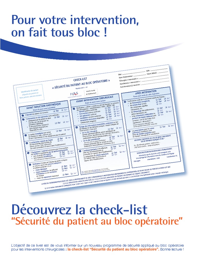 Check-list Sécurité au Bloc Opératoire | PDF | Médecine | Soins de santé