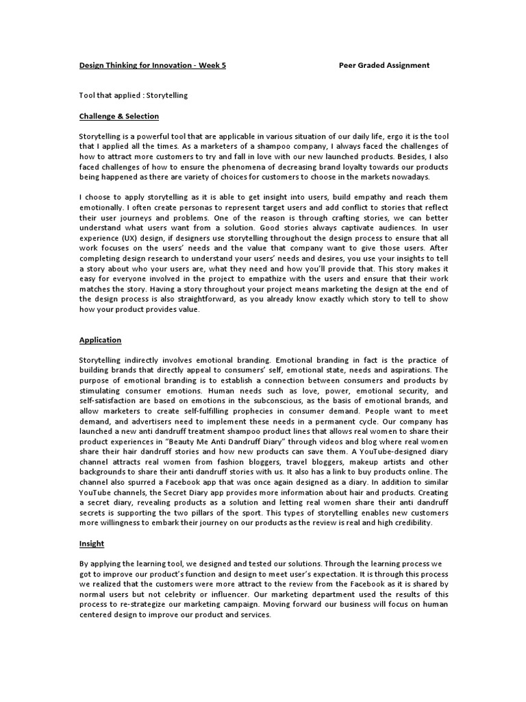Storytelling in Design Thinking Assignment | PDF | Storytelling ...