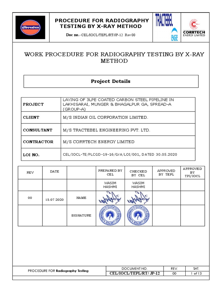 Radiography Testing Procedure for Welding | PDF | Radiography ...