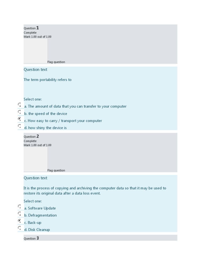 Computer Basics Quiz Questions | PDF | Computer Network | Operating System