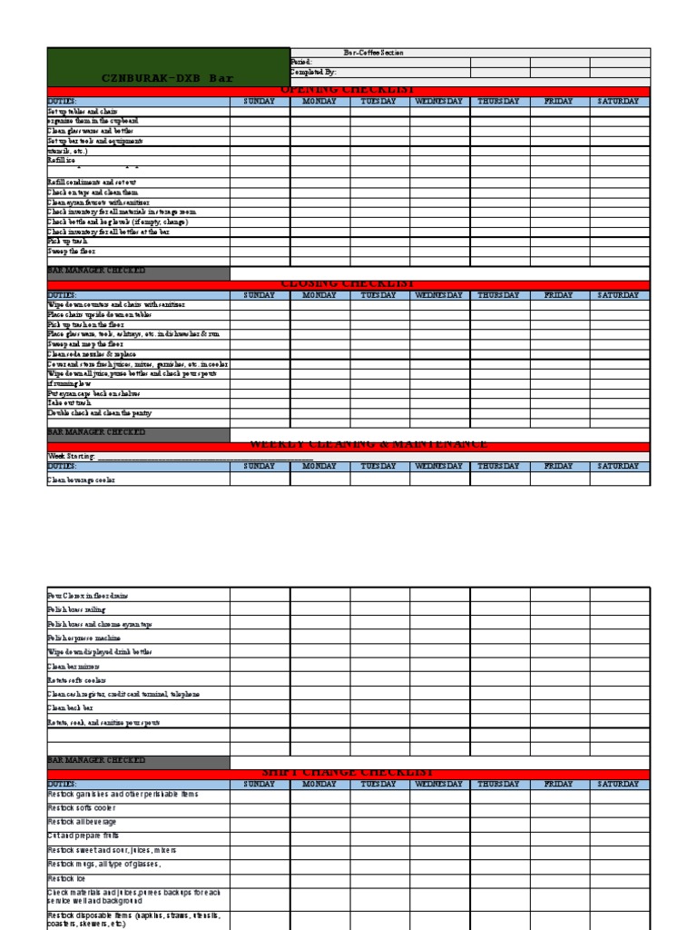 BaristaBartender Duties Checklist PDF Drink Food And Drink