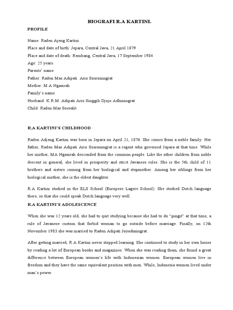 Biografi Ra Kartini | PDF | Family | Society