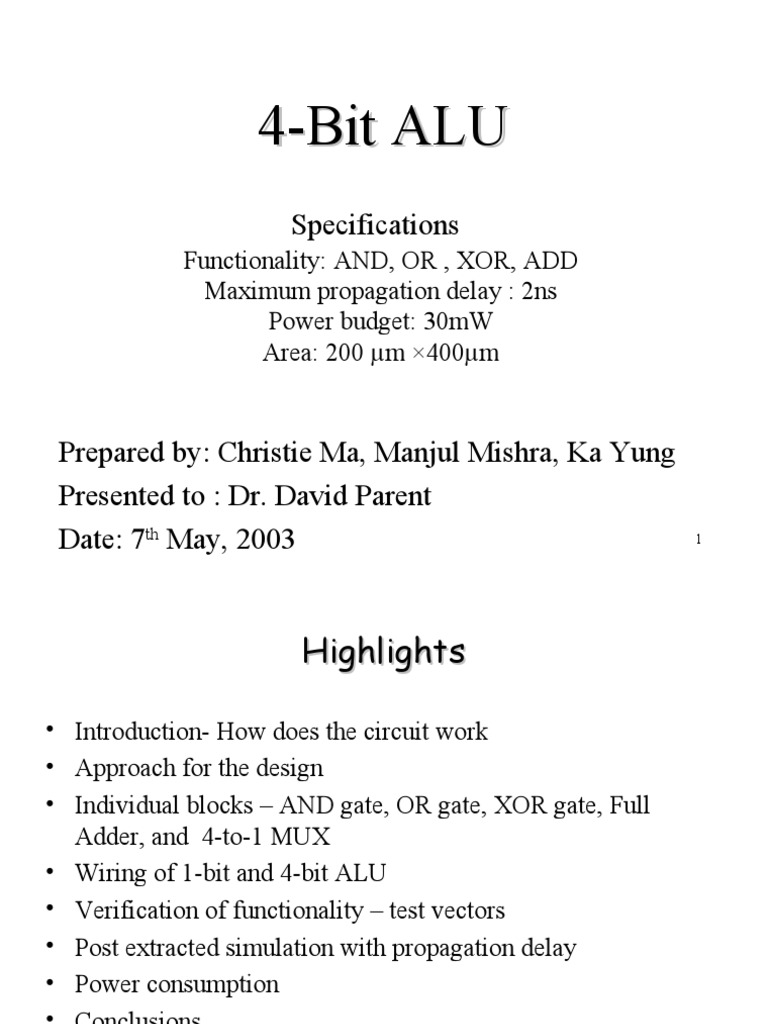 4-Bit ALU Design Specifications | PDF | Digital Electronics ...