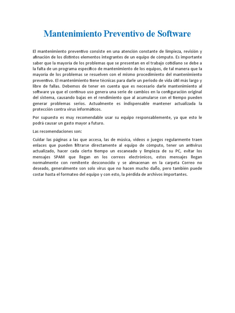 Recomendaciones - Mantenimiento Preventivo de Software | PDF