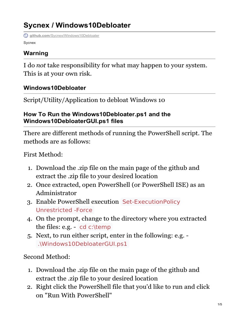 Sycnex Windows10Debloater | PDF | Command Line Interface | Scripting ...
