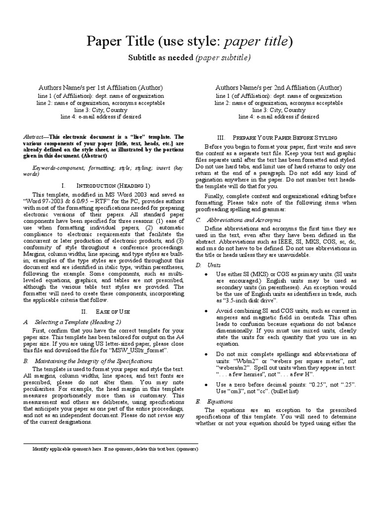 Paper Title (Use Style: Paper Title) : Subtitle As Needed (Paper