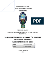 La Apreciación Del Tipo de Cambio Y Su Efecto en La Balanza Comercial Caso Boliviano (2006 - 2008)