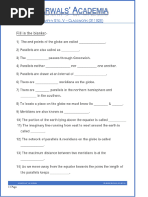Class 5 Geography Latitude and Longitude Classwork 311020