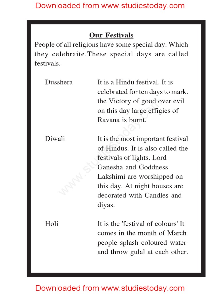 Cbse Class 2 Evs Our Festivals Pdf Hindu Worship Observances
