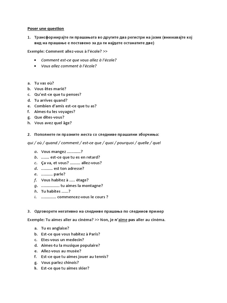 Questions et Réponses en Français | PDF