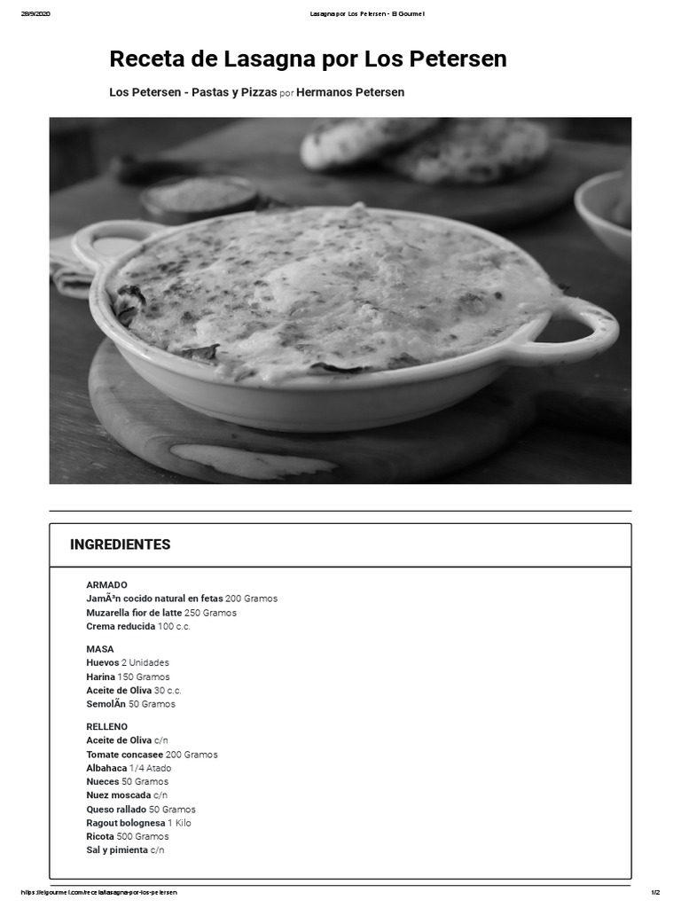 Lasagna Por Los Petersen - El Gourmet | PDF | Queso | Pasta