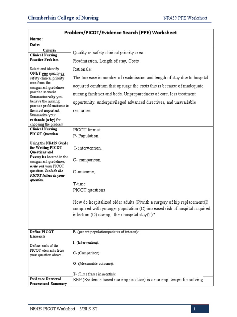 Picot Worksheet - PICOT Question Worksheet Name: Please read the assignment  guidelines and rubric. - Studocu